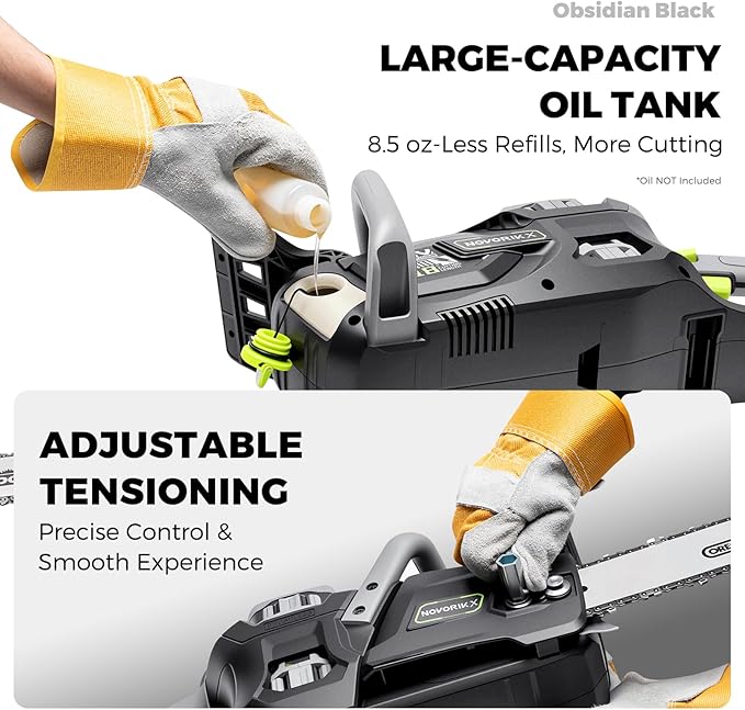 NovorikX 60V Brushless Cordless Chainsaw, 18"&16" Electric Chain Saw with 5.0Ah Battery & Charger, Automatic Oiler, Tool-Free Tension for Tree Trimming & Wood Cutting (60V Chainsaw Black)