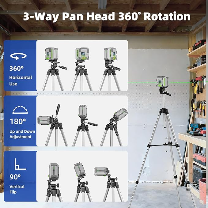 Huepar Pro Laser Level with 55in Tripod, 150Ft Self Leveling Lazer Leveler Tool with Pulse Mode (200Ft), Rechargeable, Switchable Green Cross Lines for Picture Hanging, Tile, DIY/Construction Project