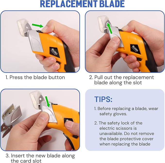 VLOXO Electric Scissors, Cordless Cardboard Cutter Power Fabric Scissors Mini Box Cutter with Blades Rechargeable Multi-Tool for Crafts Leather Cardboard Carpet Plastic Include Case Yellow CS4001