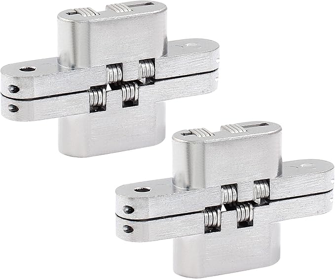 60 mm Hidden Hinge, Stainless Steel 180 Degree Invisible Cross Hinges for Kitchen Cabinet Door, Frameless Concealed Hinge with Screws, 2pcs