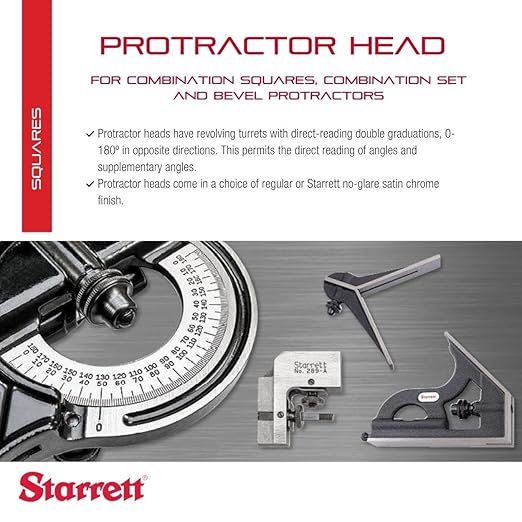 Starrett Protractor Head for Combination Squares, Combination Sets and Bevel Protractors - Reversible Head, Black Smooth Finish - PR-1224S