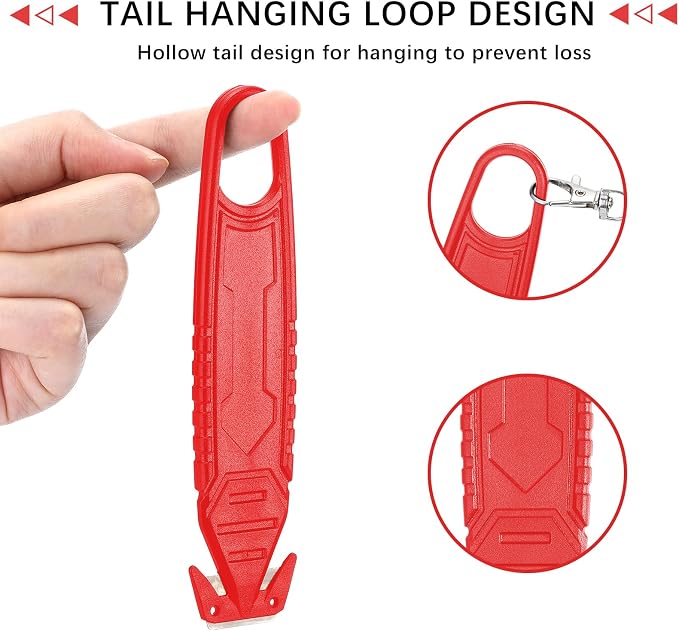 Therwen Safety Box Cutter Knife of Stainless Steel Concealed Blade Package Opener with Tape Splitter for Carton Cardboard Wrap Letter Work Bag Straps Film Utility Tool(Red,10 Pcs)