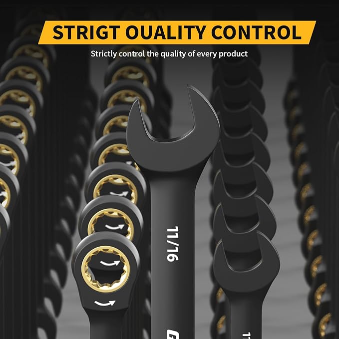 GRENPRO 23PCS Ratcheting Combination Wrench Set SAE Metric Mechanic Tools | 1/4"-3/4"&6-18MM Bolt Gauge, Electro-Coated CR-V 72-Tooth 5Deg Swing 12Pt Corrosion Resistant, Roll Pouch Auto&HomeRepair