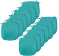 Lunarable Abstract Chair Seating Cushion Set of 12, Classic Monochrome Design Meander Greek Motif Repetition Illustration, Anti-Slip Seat Padding for Kitchen & Patio, 16"x16", Teal and Dark Turquoise