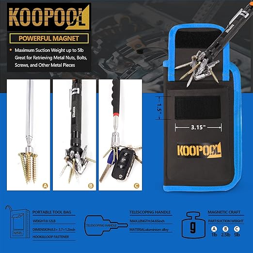 Telescoping Magnetic Pickup Tool Set, Inspection Mirror Telescoping, LED Flashlight, Cool Gadgets for Men, Stocking Stuffers, Gifts for Dad, Husband, Kids, Boyfriend, Magnet Stick (Blue)