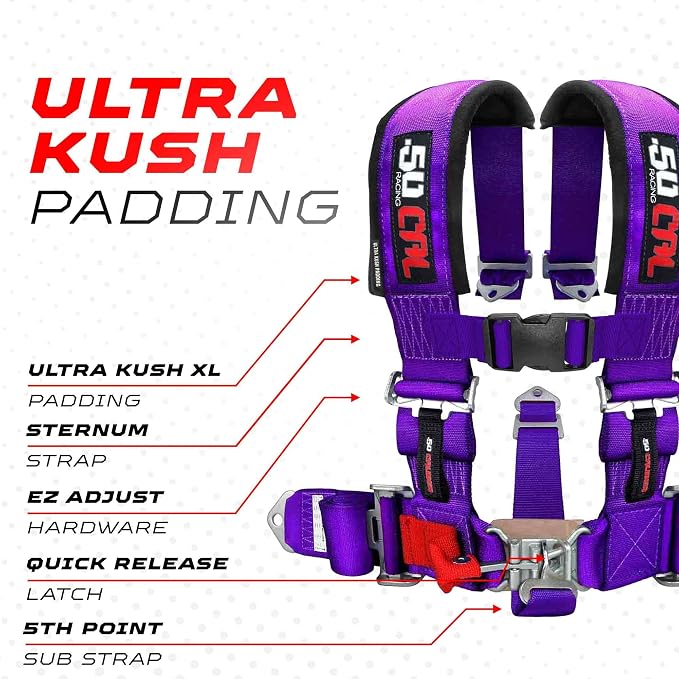 1pc Purple 5 Point Harness for Bucket Seat, Latch Release, 9 Color Options, Racing Harness 5 point, Race Car, UTV, RZR [6008P4]