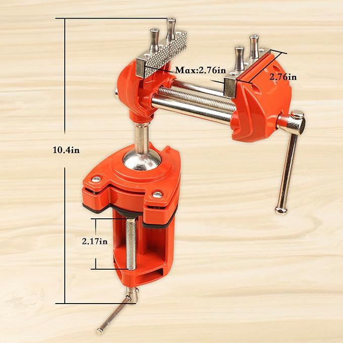Clamp Bench Vise, Small Table Vise for Woodworking, Heavy Duty Clamp Vise for Workbench DIY Projects, Swivel Base, 360 Degree Rotating, Post Universal