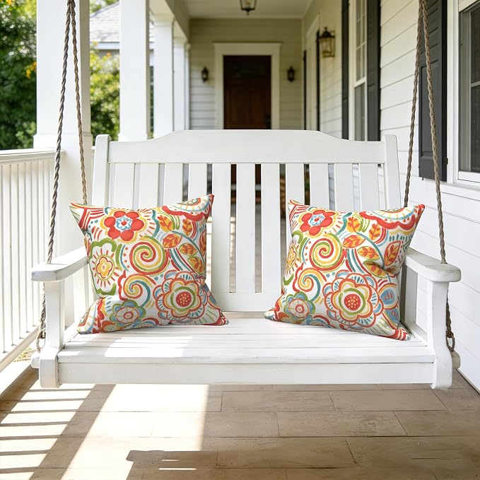 LVTXIII Outdoor Throw Pillows, Decorative Throw Pillows with Inserts, 16"x16" Square Pillows for Bed, Couch, Sofa and Patio Furniture, Set of 2, Flower Multi