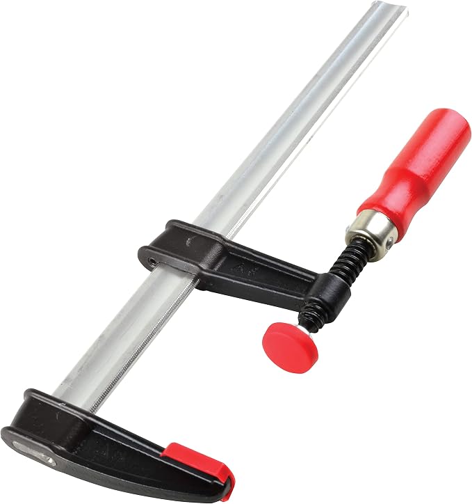BESSEY Light Duty Tradesman's Bar Clamp - 2.5x12 In - TGJ2.512 - Woodworking Clamps with Wooden Handle, Ideal for Home Improvement & Workbench Projects, carpentry and Cabinetry, Black & Red