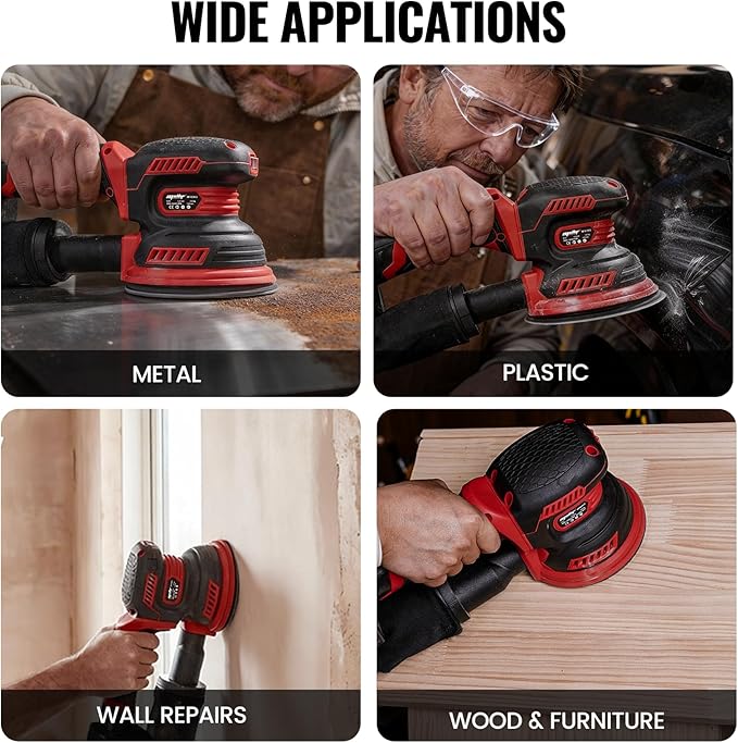 5'' Brushless Cordless Random Orbital Sander Compatible with Milwaukee 12V Battery(Tool Only) Electric 14000OPM Palm Sander with Dust Bag,3 Variable Speed, 10 Sandpapers, for Sanding,Woodworking,Metal