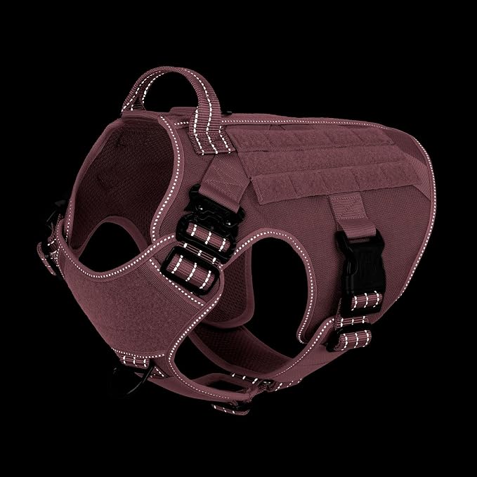 ICEFANG Tactical Dog Harness for Large Dogs,Reflective No Pull Dog Vest | with Control Handle,Adjustable,Front Hook,2 Leash Clips,Soft Padded,MOLLE Panel,Pink,Large