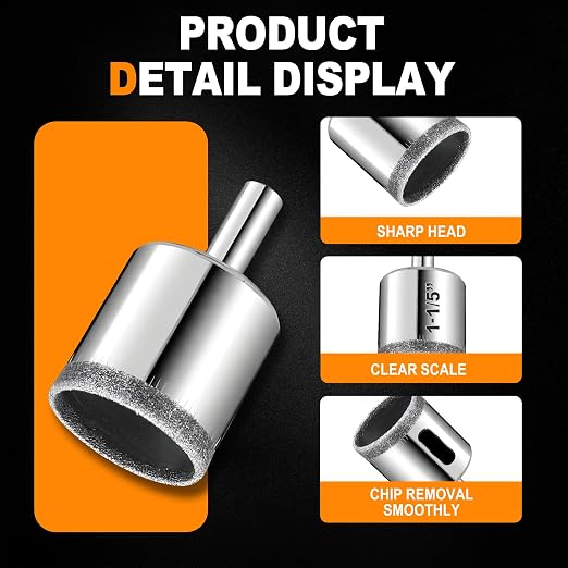 KATA Diamond Hole Saw Kit: 10PCS Diamond Tile Drill Bits for Glass Bottles - Hole Saw Set Holesaw Kit 1/4" to 1-1/5" (6-28mm) - Drilling Holes Cutting for Ceramic, Bottles, Pots, Marble, Granite Stone