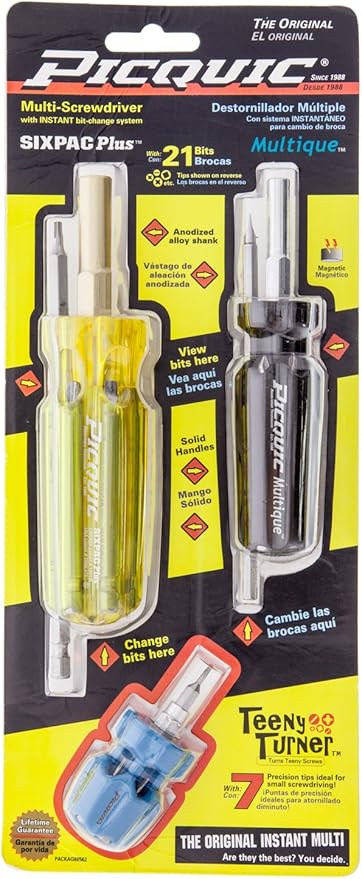 Picquic 88562 Carded Combo Pack with Sixpac Plus, Stubby and Teeny Turner Drivers, Assorted, 3-Piece