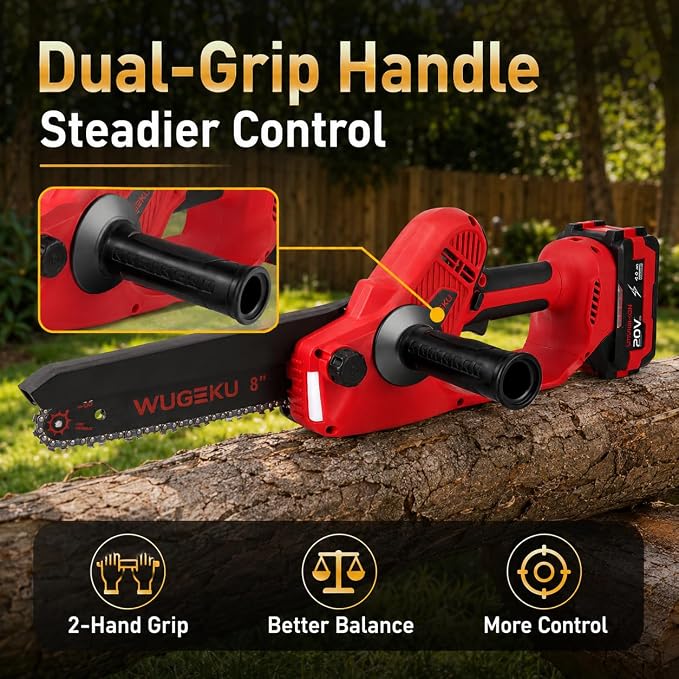 8-Inch Brushless Mini Chainsaw, Fits Makita 18V LXT Batteries | Auxiliary Handle for Steadier Two-Hand Control, 2×4.0Ah Batteries, Auto Oiler, Tool-Free Tension, Case & Safety Gear