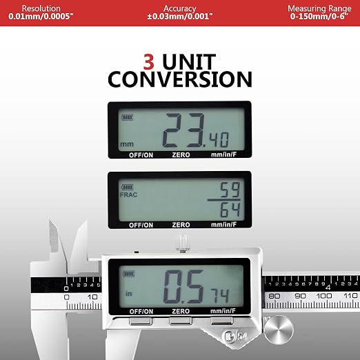 Rechargeable Caliper 8 inch, Stainless Steel Vernier Micrometer Measuring Tool with Large LCD Display