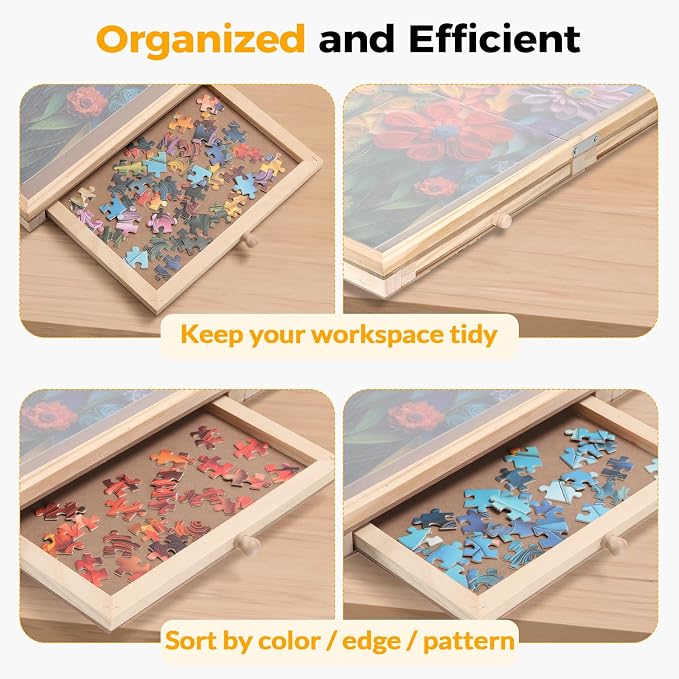 BuilderButler 1500 Pieces Assembly Required Rotating Puzzle Board with 4 Drawers, Lazy Susan & Transparent Cover, 30.7"x23.8" Portable Wooden Jigsaw Puzzle Table, Great Gift for for Puzzle Enthusiasts