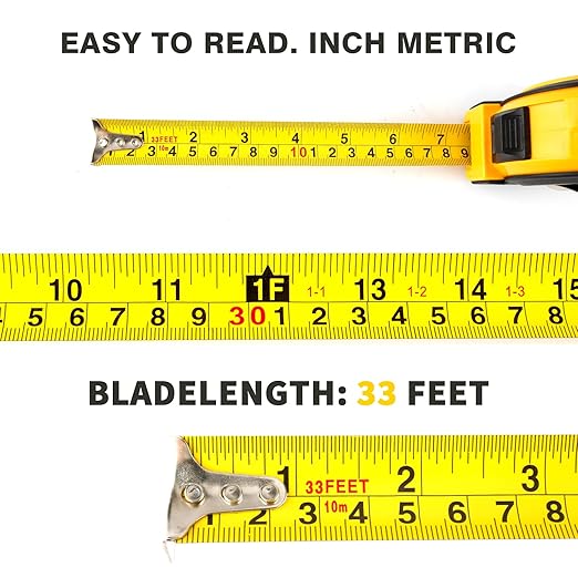 Measuring Tape Retractable, Steel Measuring Tape Measure 33 ft, 33-Foot Basics Self-Locking Measurement Self Lock Auto Tape Rule Imperial/Metric Tape Measure for Body Measurements