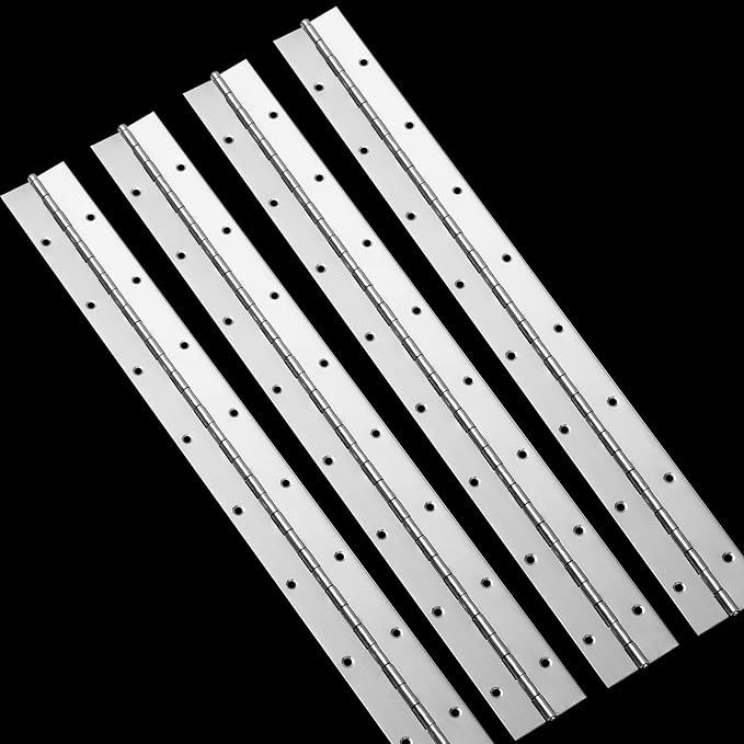 4PCS 18Inch Continuous & Piano Hinges, Heavy Duty Stainless Steel Piano Hinge, Smooth Polished Folding Continuous Hinge, 0.04inch Leaf Thickness, 1.2inch Open Width