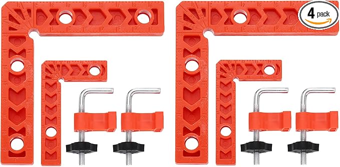HARFINGTON 4Pcs Corner Clamp 90 Degree 3/4" Right Angle Clamp Set for Woodworking, ABS Plastic Positioning Square Tool for Picture Frame Box Cabinets Drawers, Orange