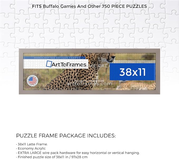 ArtToFrames Puzzle Frame for Buffalo Games 750 Piece Jigsaw Puzzles, 38x11 Inch (97x28 cm), Latte Engineered Wood with Economy Acrylic, Ready to Hang Puzzle Display