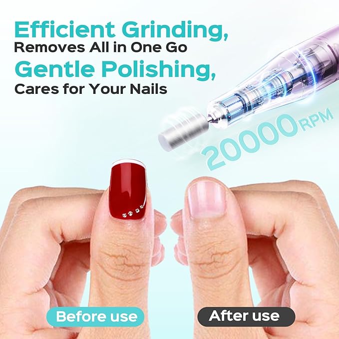 COSLUS C52 Electric Cordless Nail Drill: Professional Nail File kit with LED Screen for Acrylic Gel Powder. Portable for Home DIY & Salon Use. Manicure Pedicure for Beginners, Women, Travel, Purple