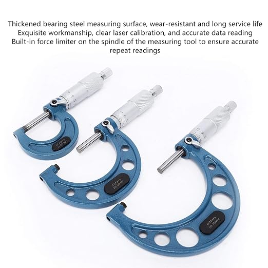3Pcs Industrial Tools Premium Outside Micrometer Set Precision Machinist Tool 0-75mm with Carbide Tips