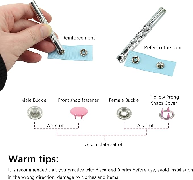 240 Sets Snaps Buttons Fastener kit Hollow Steel Prong Snaps Buttons with Pliers Press Tool for DIY Crafts Clothes Hats Bags Sewing (Hollow & Solid)