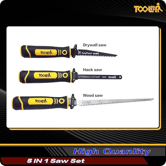 5-In-1 Multi Blades Hand Saw, 6 Inch(11T/16T) Double Edges Japanese Pull, DrywallSaw, HackSaw, Jab Saw, for Woodworking, Hard/Soft woods cutting, Metal, Blade Quick Change Mechanism.