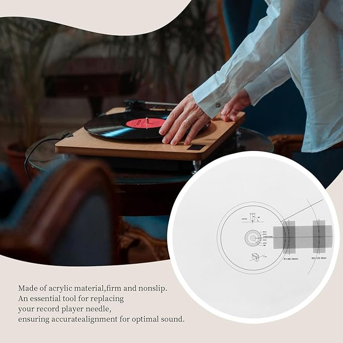 Turntable Cartridge Alignment Protractor Mat, 12 inch Acrylic Vinyl Record Mat, Anti-Slip LP Vinyl Record Pickup Calibration Plate for Turntable Accessories (Style B)