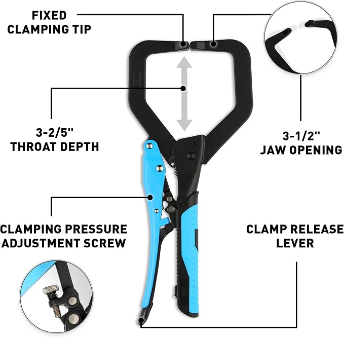 OX Tools 11 inch Locking Vise Grip Clamp - Heavy Duty Welding Clamp with Auto Adjust Design & Comfortable Grips Perfect C Clamp for Woodworking, Welding, and Metalworking - OX-P204702
