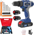 Cordless Drill with Battery and Charger, 20V Cordless Hammer Drill Kit, 28Nm Torque, 3/8" Keyless Chuck, 2-Speed for Home Repair and DIY Projects(2 batteries)