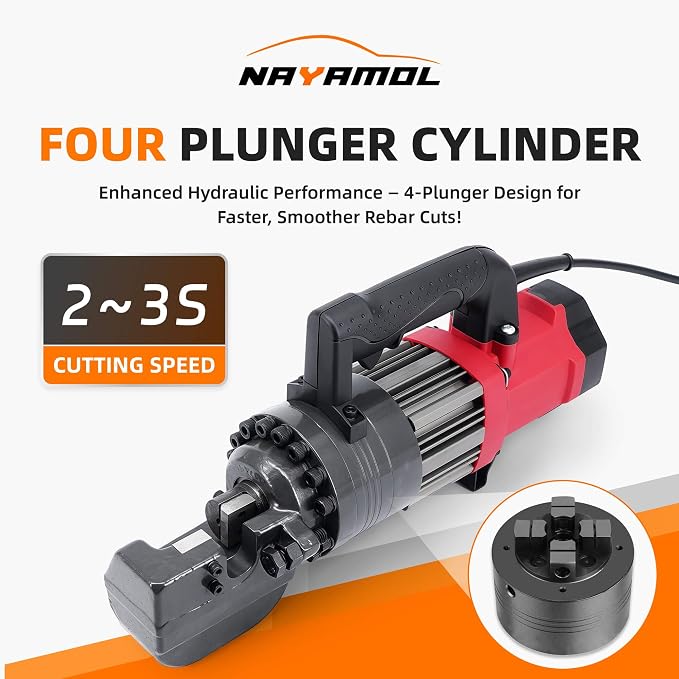 RC-22 1400W Electric Hydraulic Rebar Cutter Tool, Cuts 3/16"(5mm)–7/8"(22mm) #7 Rebar, Fast 2–3s Cutting Speed, 110V Portable Rebar Shear Machine with Pure Copper Motor and Toolbox