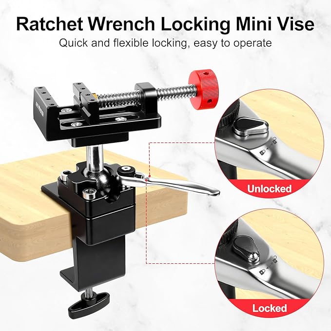 ArtyMaster 360° Rotating Mini Bench Vise with Quick-Release Ratchet Wrench, 2.48" General-Purpose Table Vise for Woodworking, Metalworking, Modeling, Mini Vice Clamp for Small Projects WT104C