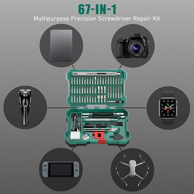 HYCHIKA Mini Electric Screwdriver,Precision Screwdriver Set with 46 Magnetic Bits, Cordless Screwdriver with LED Light, Magnetic Storage,Repair Tool Set for Phone Camera Laptop Watch