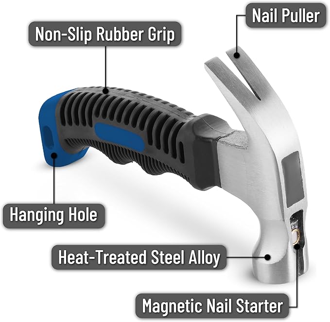 Mr. Pen- Claw Hammer, 8oz, Blue, Magnetic, Small Claw Nail Hammer for Women for Camping, Wood Working, House Repairs, Claw, Stubby, Tack