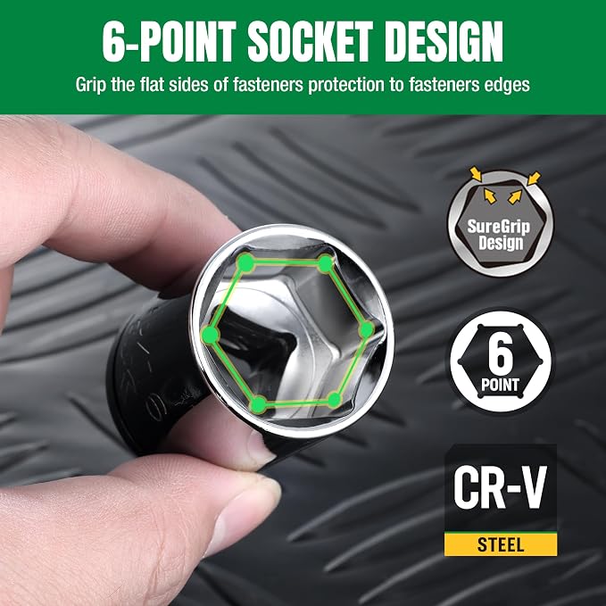 SK 1/2" Drive Socket Set, SAE Sockets, 11-Piece 7/16" to 1-1/16" | SuperKrome Finish, Premium CR-V Steel, with Aluminum Socket Organizer