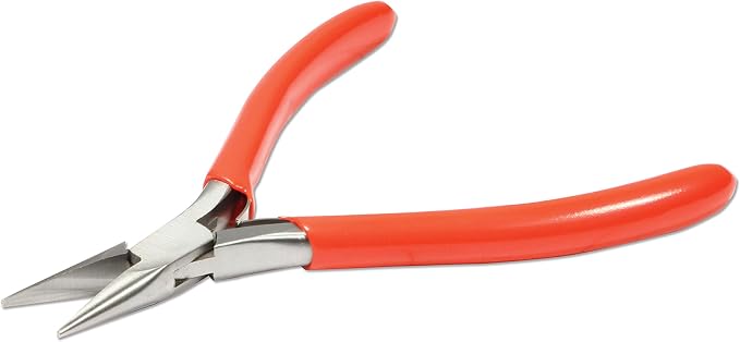 The Beadsmith Platinum Series German Chain Nose Pliers, 4.75 inches (120mm) with Polished Steel Head, red PVC Comfort Grip Handle with Double-Leaf Spring, Tool for Jewelry Making