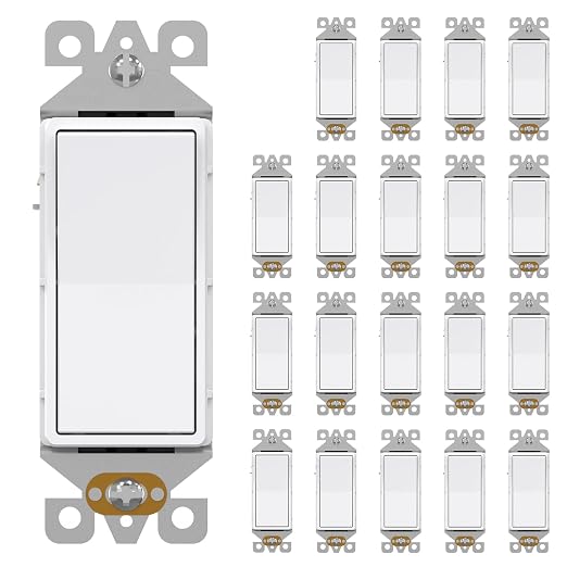 AIDA 20 Pack 3 Way Decorator Switch White, Electric Switches, Light Switch 15Amp, 120/277 Volt, 3 Way Rocker Switch, Wall Replacement, Self-Grounding, Residential Grade, UL Listed