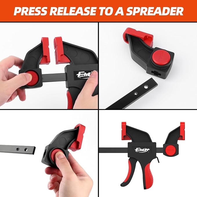 36" Bar Clamps for Woodworking 2-Piece, One-Handed Clamp/Spreader, Light-Duty Quick-Change F Clamp with 170 LBS Load Limit, Wood Clamps for Gluing, Carpentry, DIY, and Woodworking