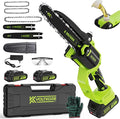 Mini Chainsaw 8 Inch & 6 Inch Bar, Electric Small Chainsaw Battery Powered | 2-Battery & 3-Chain, One Hand Operation, Brushless, Auto Oiler, Lightweight Handheld Chainsaw for Women and Beginners, Green