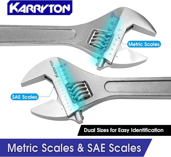 18" Inch Adjustable Wrench with 2-1/4"(57mm) Max Jaw Opening (Scales Metric and SAE), Drop Forged Alloy Steel Adjustable Spanner for Various Fasteners, Chrome Plated Handle Polished
