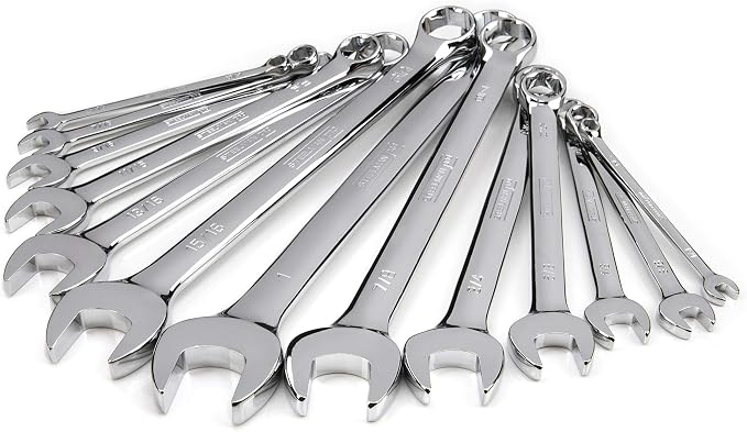 Steelman Pro 13-Piece SAE 6-Point Combination Wrench Set, 1/4, 5/16, 3/8, 7/16, 1/2, 9/16, 5/8, 11/16, 3/4, 13/16, 7/8, 15/16, and 1-inch Sizes, Full Polish Chrome