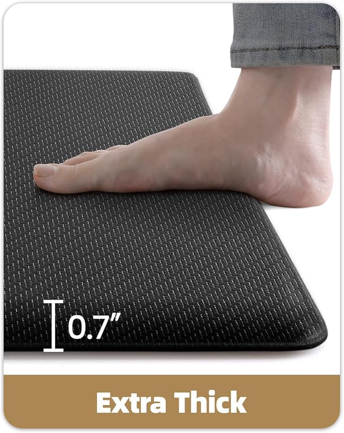 Color&Geometry 0.71" Extra Thick Anti Fatigue Cushion Kitchen Floor Mat,Easy Clean, Water & Oil Proof, Non Slip, Foam Padded Runner Rug for Front Sink,20"x 71" Black (2.0 Version)