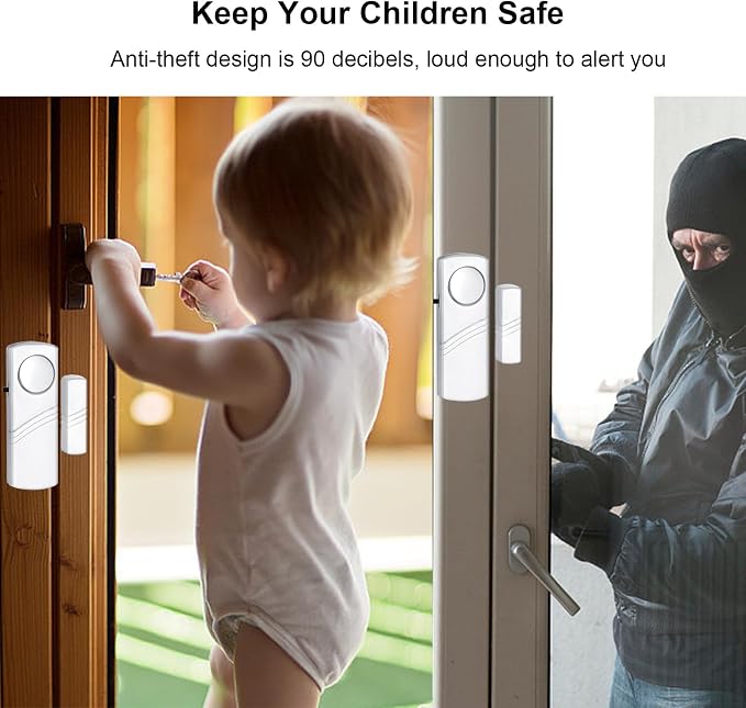 Security Door Window Alarm, 90DB Wireless Sensor Door Window Burglar Alarm, Door Alarms for Kids Safety, Easy Installation Doorbell Alarms for Office House Window Pool (24 Pack)