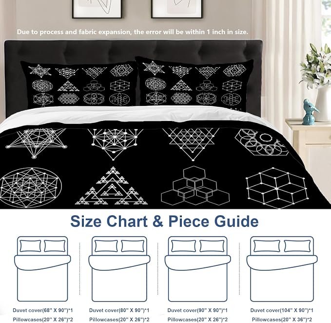 Batmerry Geometry Sacred Symbol Twin Size 100% Cotton Duvet Cover Sets, Religion Bedding Set with Zipper Closure Corner Ties, 3 Pieces (1 Cover + 2 Pillowcases No Comforter)