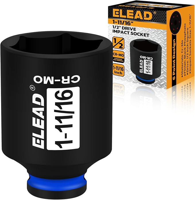 ELEAD 1/2" Drive Deep Impact Socket, 1-11/16 inch SAE 6 Point 1/2-inch Drive Impact Axle Nut Sockets, CR-MO Nut Socket Set, Oil Filter Sockets, Tools for Easy Removal of Axle Shaft Nuts