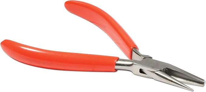 The Beadsmith Platinum Series German Half Round Nose Half Concave (Hollow) Pliers, 5 inches (127mm) with Polished Steel Head, red PVC Comfort Grip Handle, Without Spring, Tool for Jewelry Making