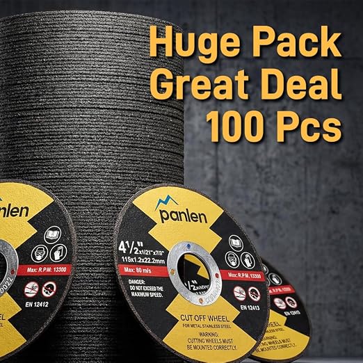 Cut Off Wheels 100 Pack 4 1/2 inch, Professional Thin Metal & Stainless Steel Cutting Discs, 4.5" Value-Durable Cut-Off Blades for Angle Grinder, Industrial Grade Fast Cutting Blades