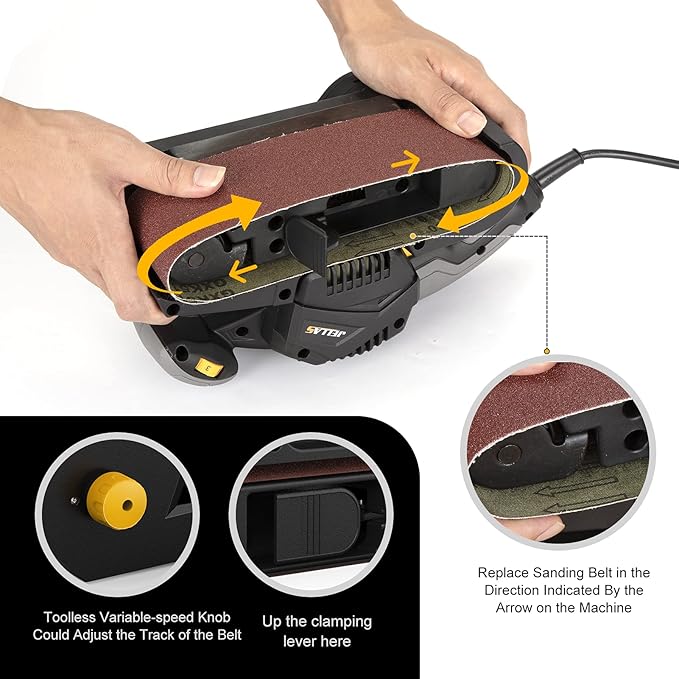 Jellas 3 × 21-Inch Belt Sander with Dust Bag, 7Amp Sander Machine with Variable-speed Control, 2 in 1 Vacuum Adapters, 10Feet (3 meters) Length Power Cord