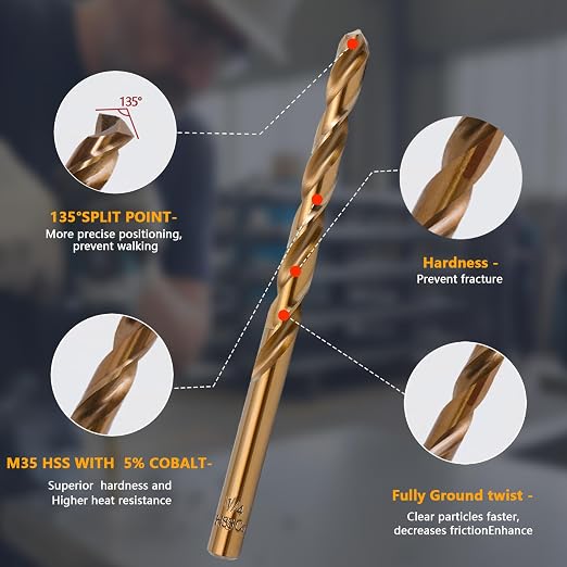 Cobalt Drill Bit Set - 29Pcs M35 High Speed Steel Twist Drill Bits for Hardened Metals, Stainless Steel, Cast Iron and Wooden Plastics with Metal Index Storage Box, 1/16"-1/2"